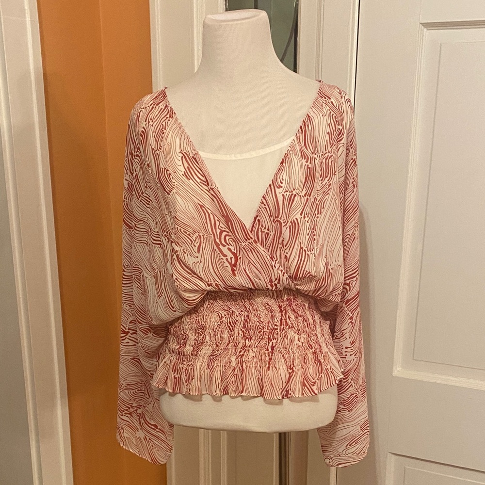 Worthington Swirl Patterned Blouse in Red and White